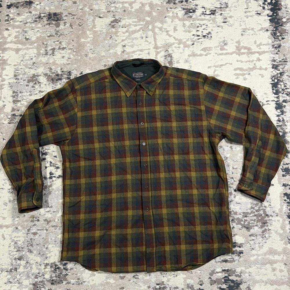 Pendleton Lodge Shirt Sz 2XL Shadow Plaid Virgin Wool Flannel Button Up Outdoor